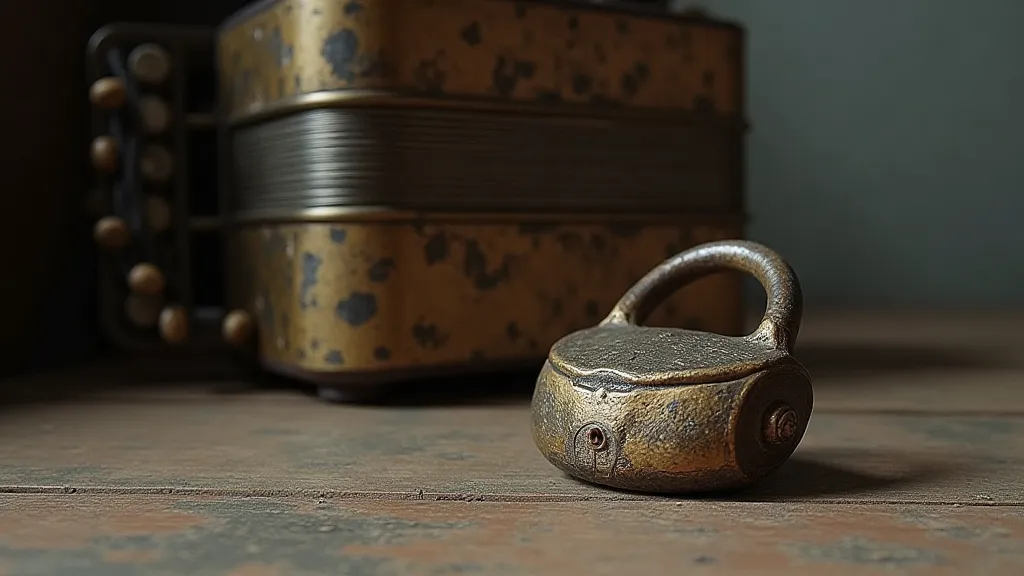 Antique accordion and vintage lock still life