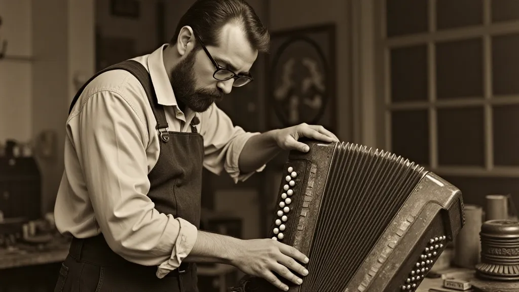 Accordion craftsman in workshop