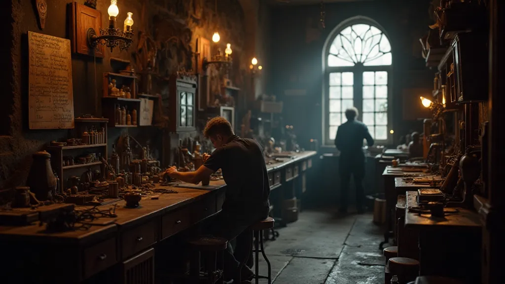 Accordion repair shop interior