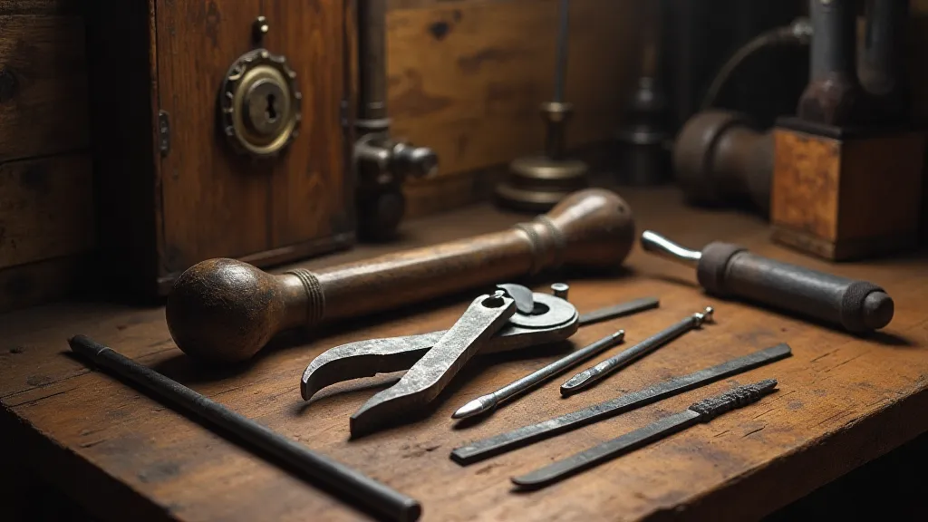 Lock picking tools on a workbench