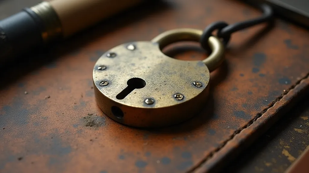 Antique brass padlock on a workbench