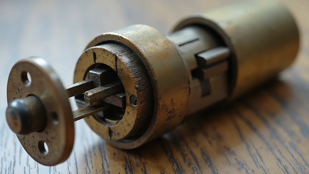 Disassembled pin tumbler lock showing internal components